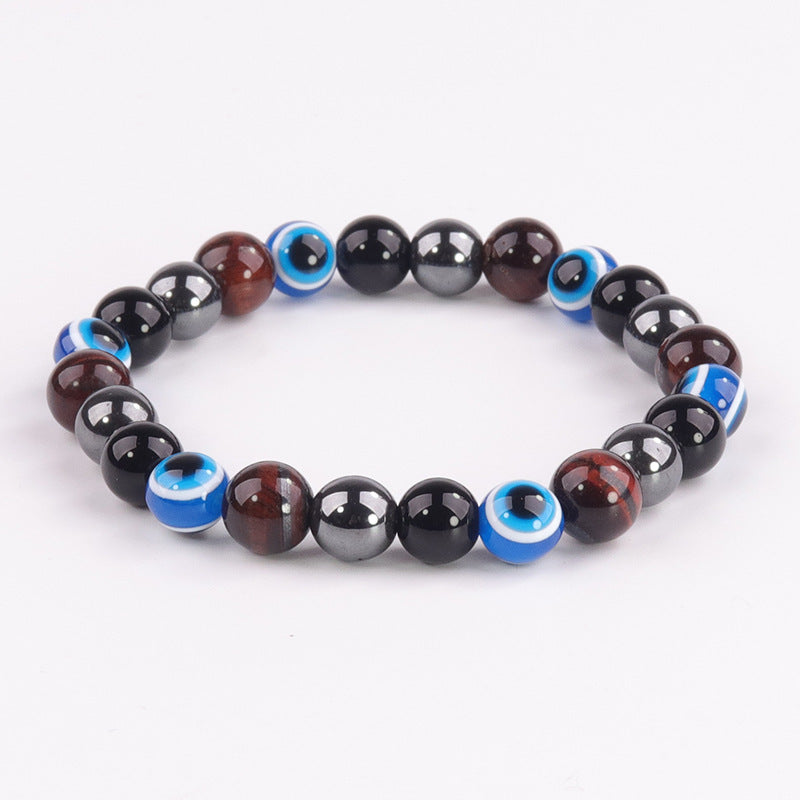 Geometric Obsidian Tiger Eye Beaded Bracelet Unisex Handmade Jewelry