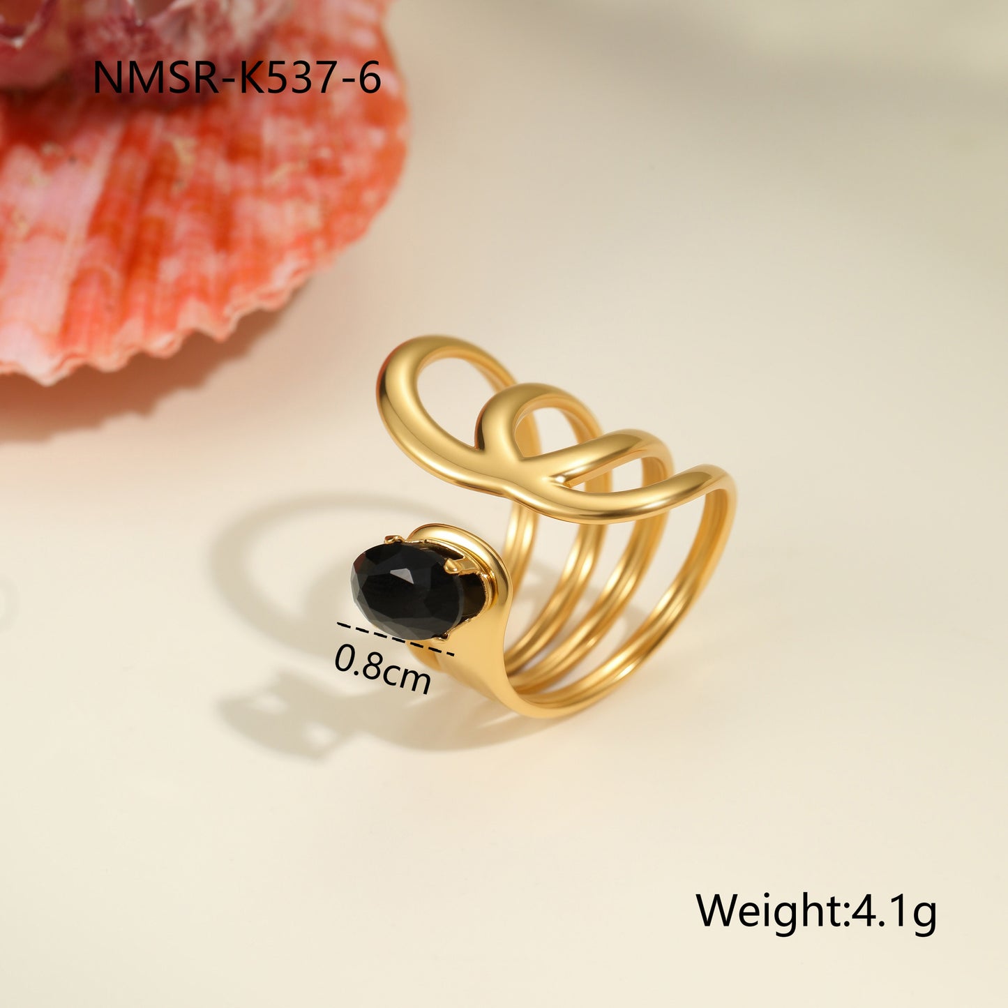 Anillo Minimalista Geométrico de Acero de Titanio con Chapado en Oro de 18K e Incrustaciones de Circones de Colores para Mujer