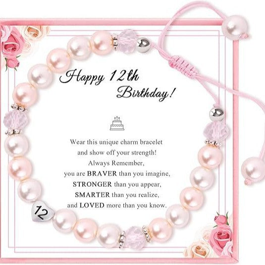 Sweet Pink Pearl Butterfly Letter Charm Bracelet for Women