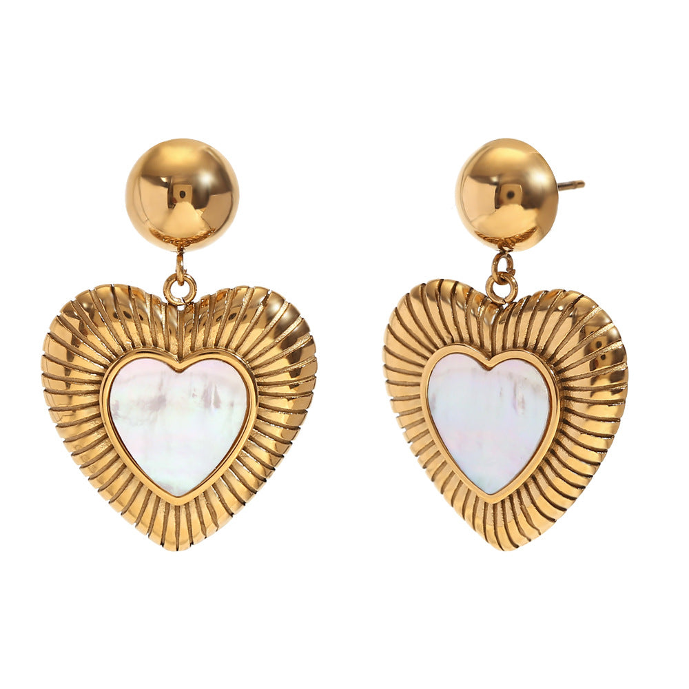 Orecchini a Cuore in Acciaio Inossidabile Stile Vintage con Placcatura Oro 18K e Lucentezza Ispirata alla Conchiglia da Donna