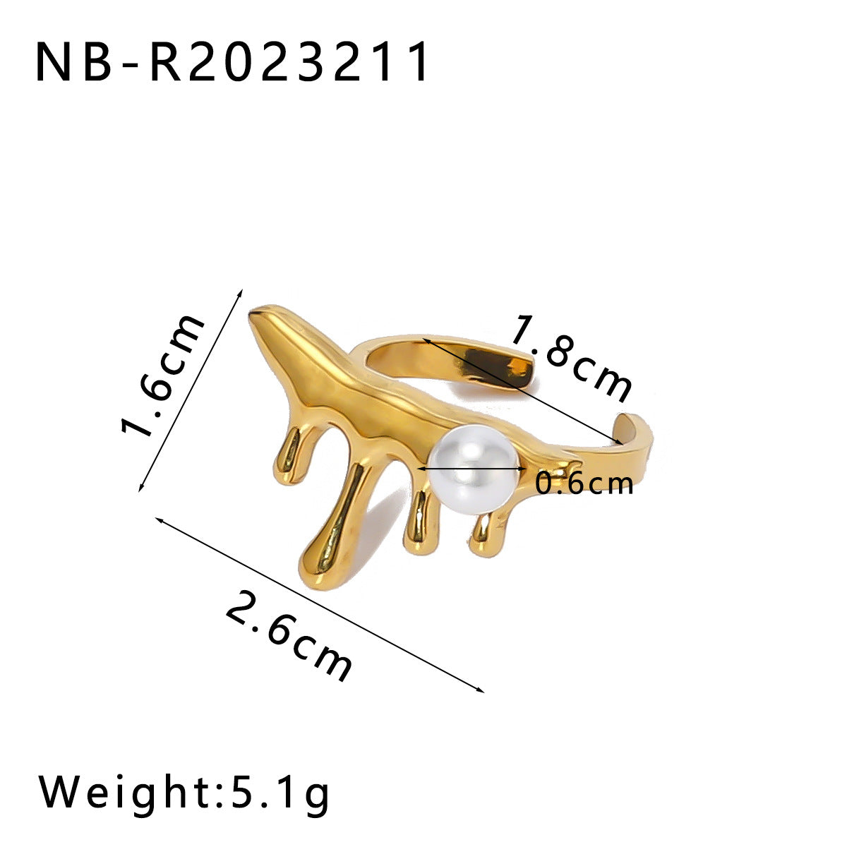 Anello Minimalista Irregolare Rotondo in Acciaio Inossidabile con Intarsio di Perle e Placcatura in Oro 18K per Donna e Uomo