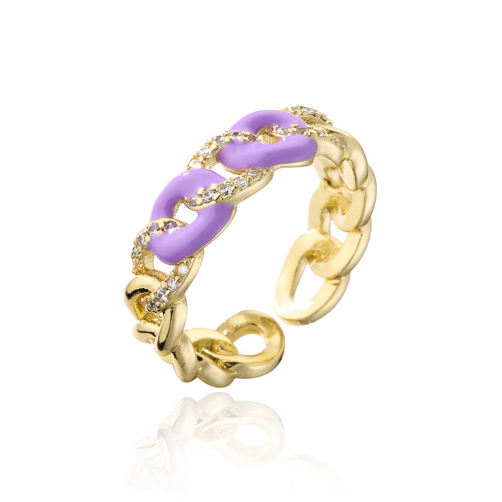 Anello aperto geometrico minimalista da donna in rame placcato oro 18 carati con zirconi micro-incastonati