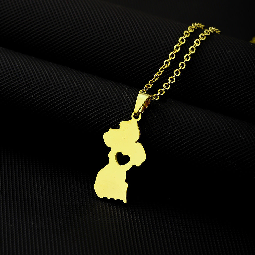 Collar con Colgante Geométrico Étnico en Acero Inoxidable con Dije de Acero de Titanio y Acabado Galvanizado en Cadena Tipo O para Uso Unisex