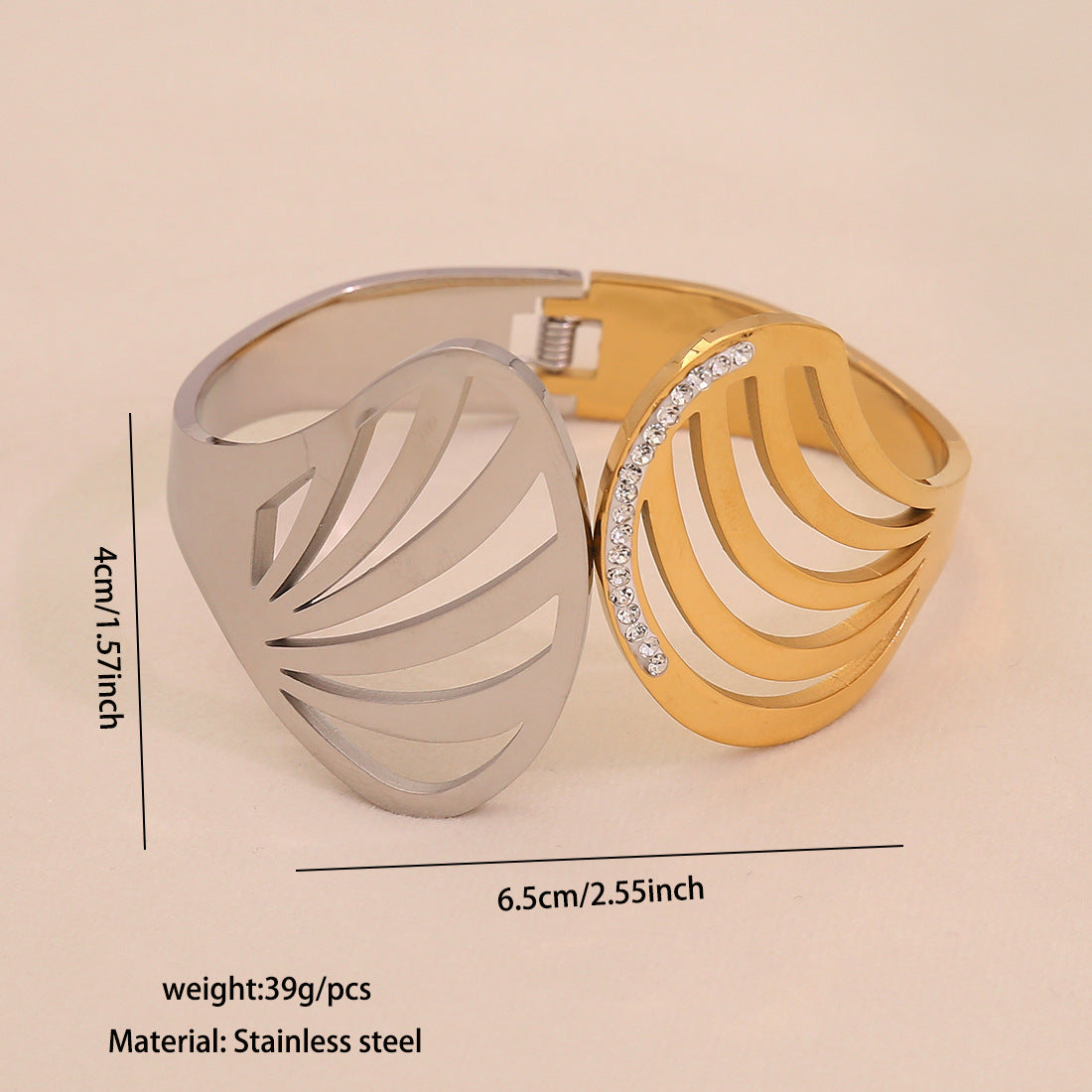 Geometric Hollow Stainless Steel Bracelet with Gold Plating for Women and Men