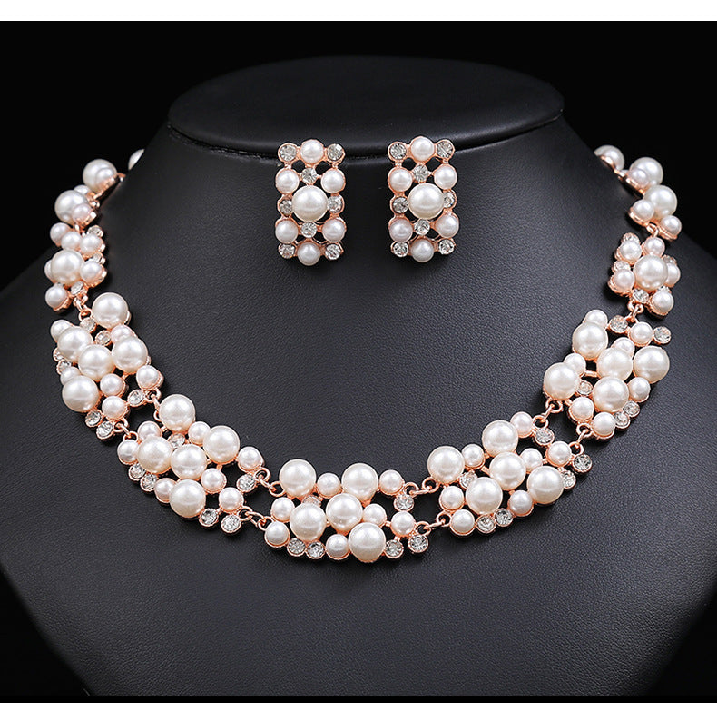 Vintage Palace Style Round Polka Dot Alloy Necklace and Earrings Set with Electroplated Finish for Women