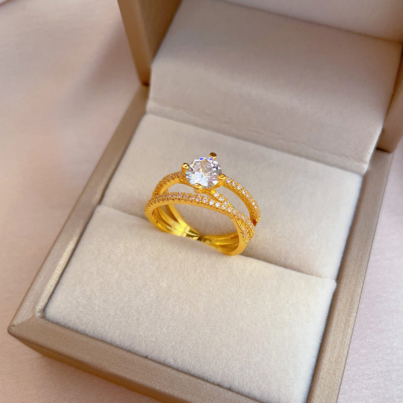 Anillo abierto de cruz retorcida para mujer, chapado en oro, estilo minimalista, fresco e indiferente