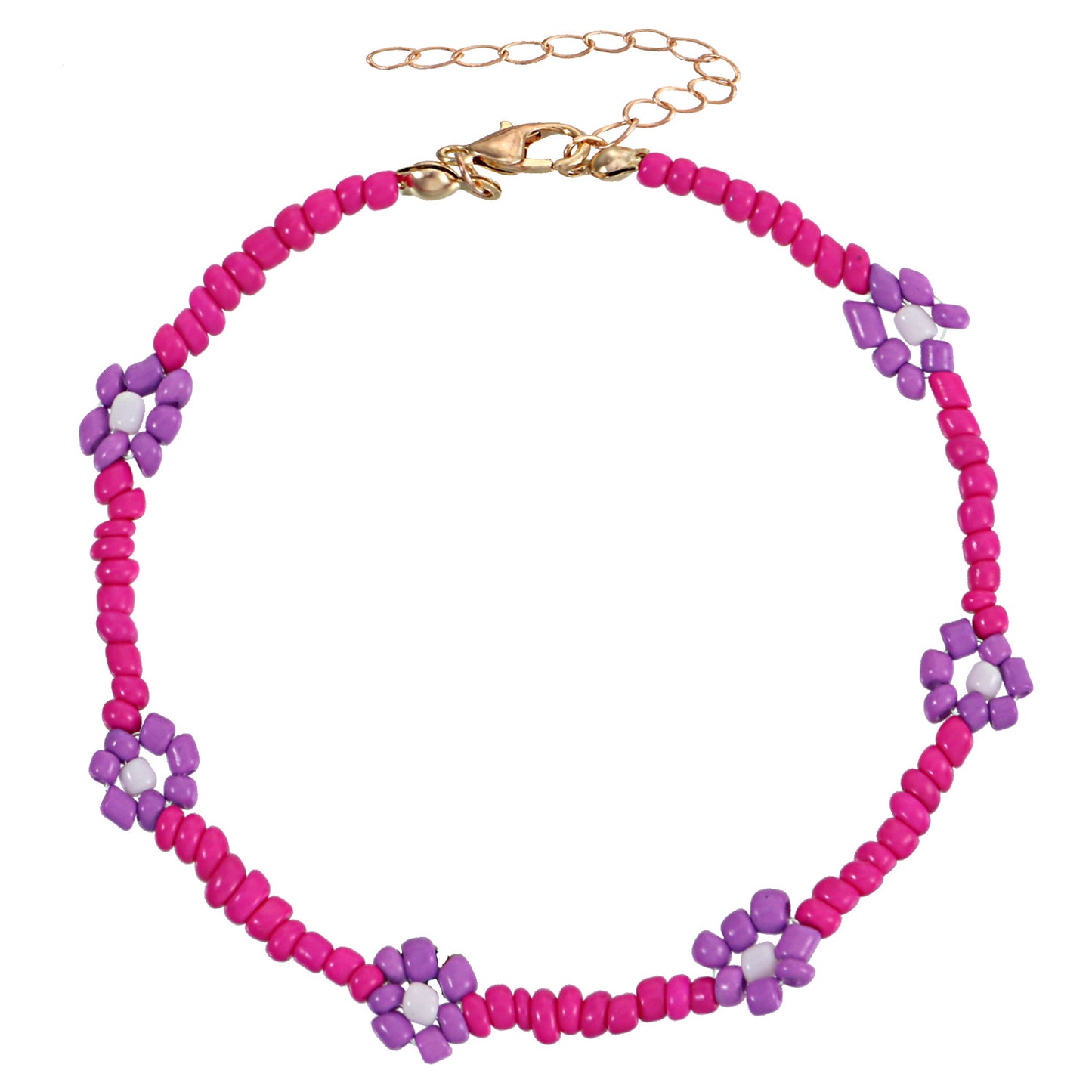 Floral Anklet for Women Handmade Beaded Colorful Flower Design Anklet Set for Beach Fashion