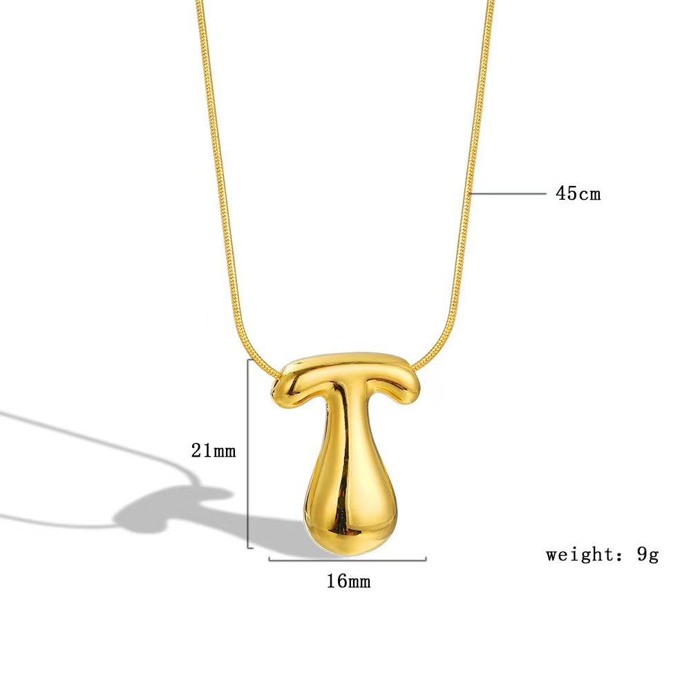 Luxury Balloon Bubble-Shaped Letter Necklace in Titanium Steel with Gold Plating, Snake Chain, Unisex Alphabet Pendant Jewelry