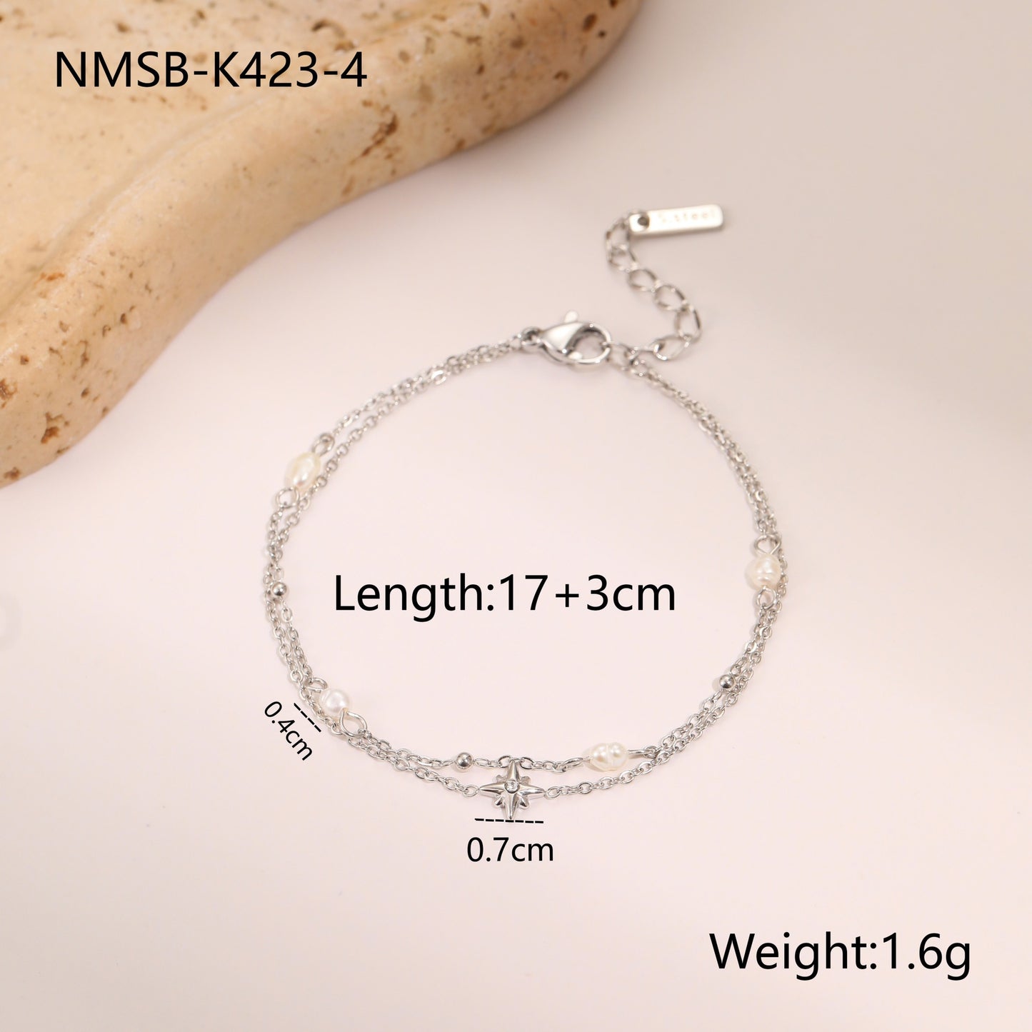 Fashionable Geometric Double-Layer Six-Pointed Star Pendant Necklace in Stainless Steel with Rhinestone Inlay and 18K Gold Plating for Women