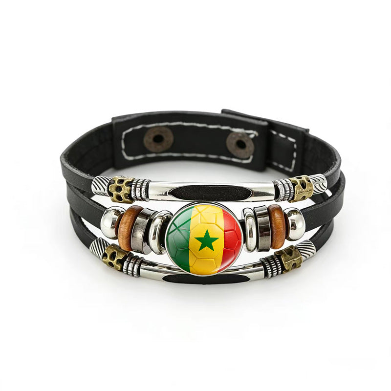Bracciale unisex vintage in pelle placcata con forme geometriche, multistrato, intrecciato