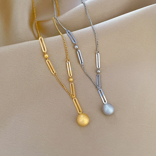 Minimalist Geometric Titanium Steel Gold-Plated Necklace with Hollow Golden Ball Pendant for Women and Men