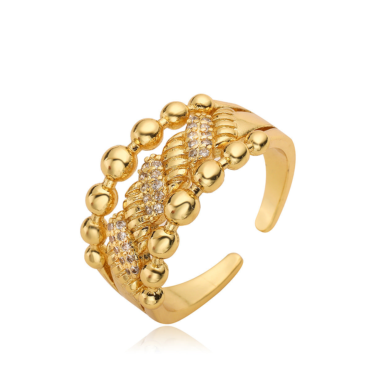Minimalist Irregular Geometric Copper Ring with Real Gold Plating and Zircon Inlay for Women