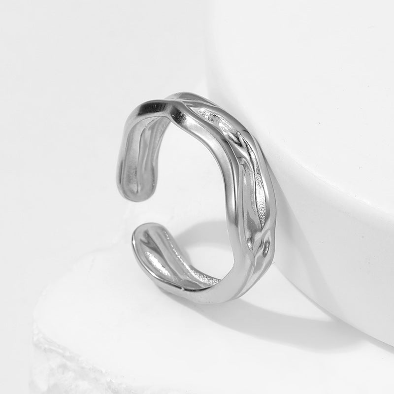 Minimalist Geometric Titanium Steel Adjustable Open Ring for Women and Men with Plated Finish