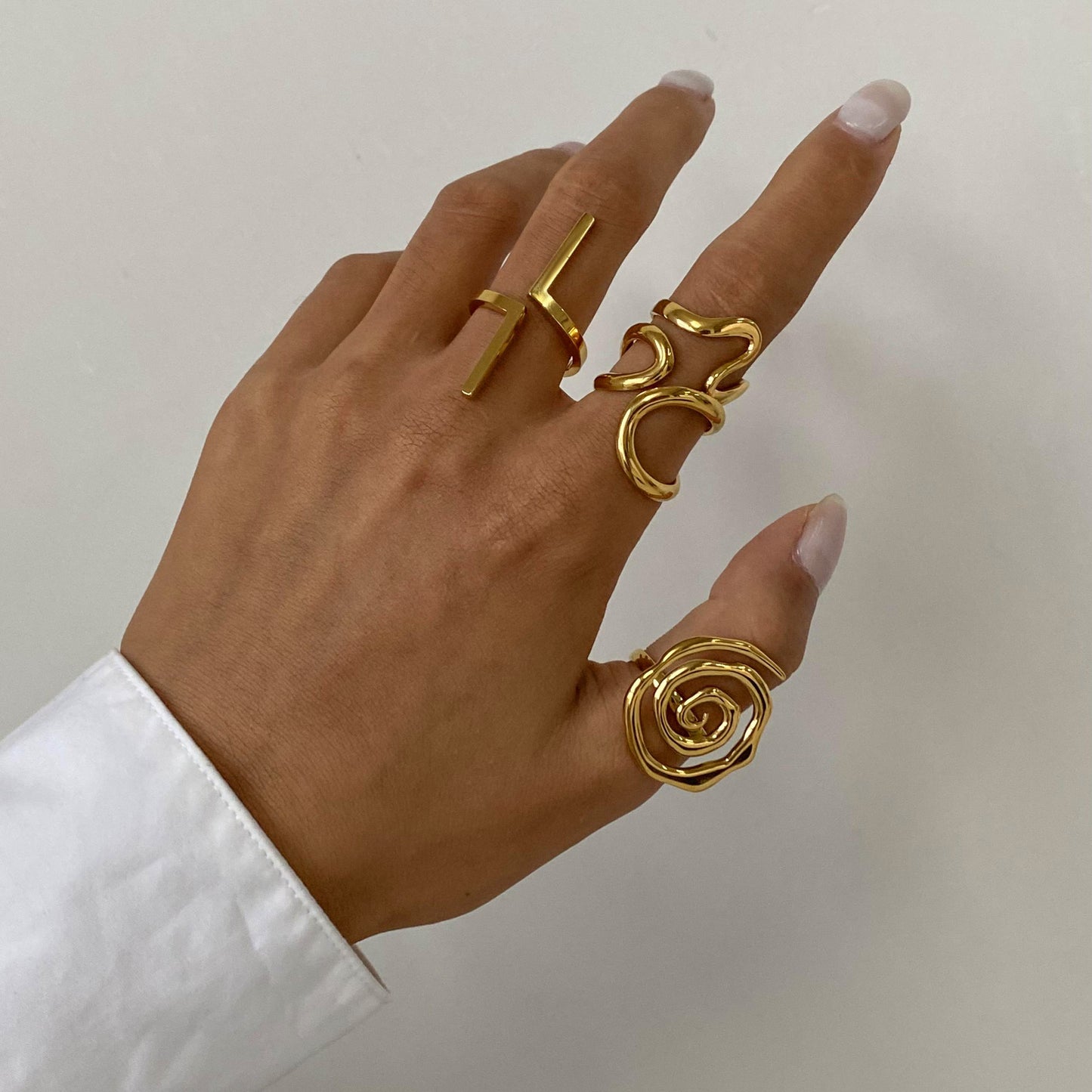 Fashion Business Casual Teardrop Geometric Plated Stainless Steel Ring for Women