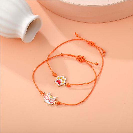 Cartoon Cat Paw Charm Bracelet for Kids with Enamel Finish in Alloy, Sweet Style Animal-Shaped Wristband