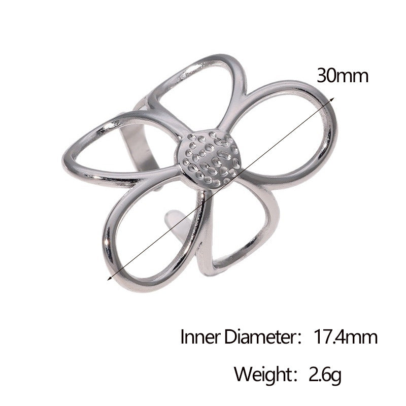 Minimalist Two-Tone Hollow Flower Open Ring 18K Gold Plated Stainless Steel Jewelry for Women