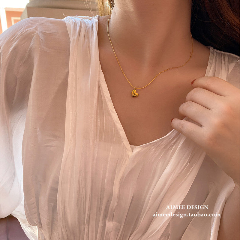 Minimalist Fashion-Commuter Heart-Shaped Titanium Steel Pendant Necklace with Twisted Chain and Plated Finish