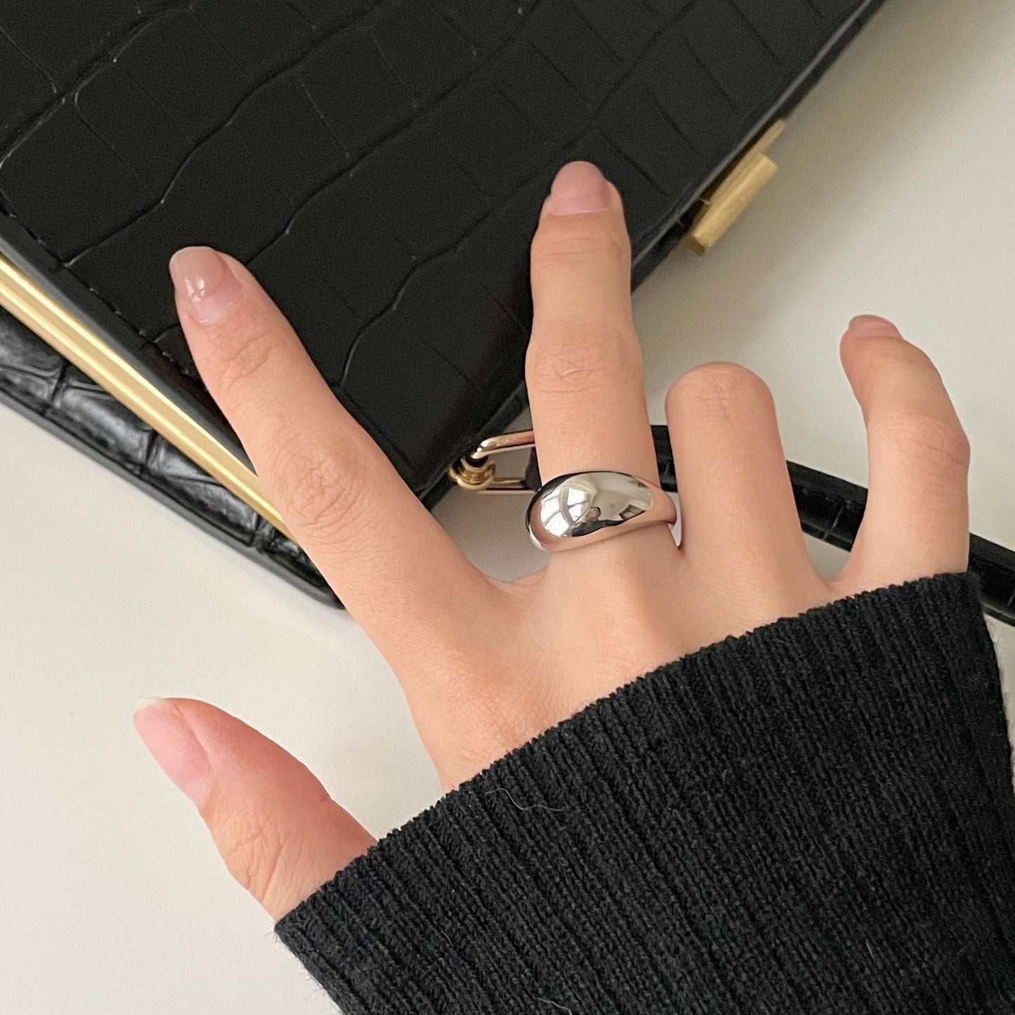 Anello da donna in argento sterling 925 lucido geometrico minimalista