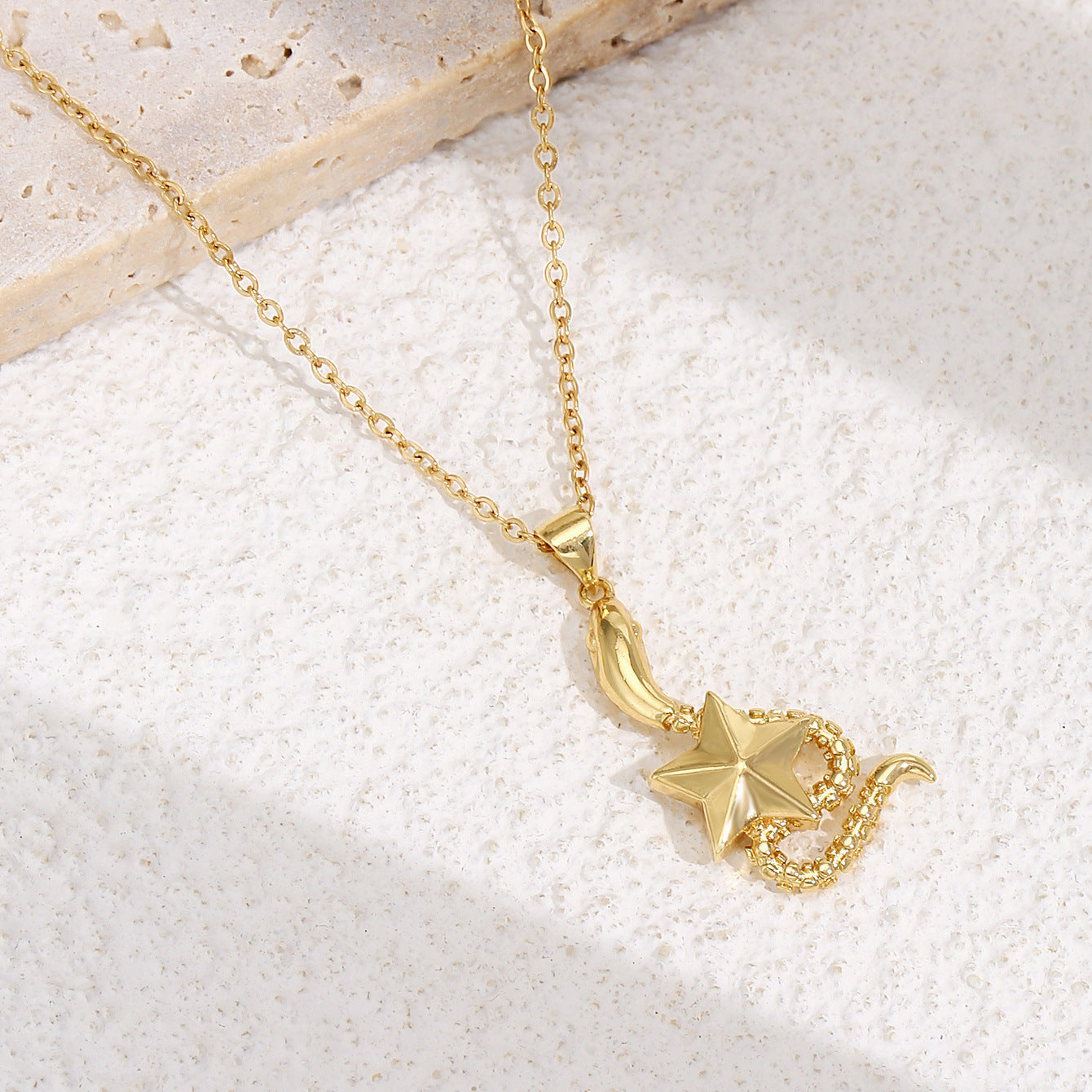 18K Gold Plated Brass Snake Geometric Pendant Necklace for Women with Cable Chain