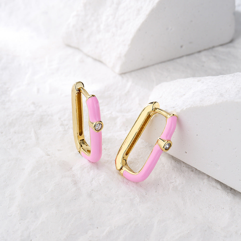 Orecchini geometrici minimalisti in rame con placcatura in oro 18 carati e finitura smaltata da donna