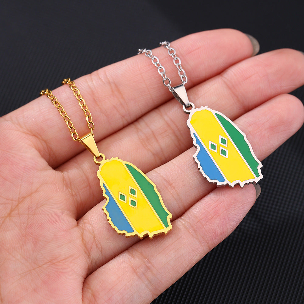 Collar Colgante de Mapa Geométrico de Acero Inoxidable con Dije de Acero de Titanio y Acabado Electrochapado para Uso Unisex