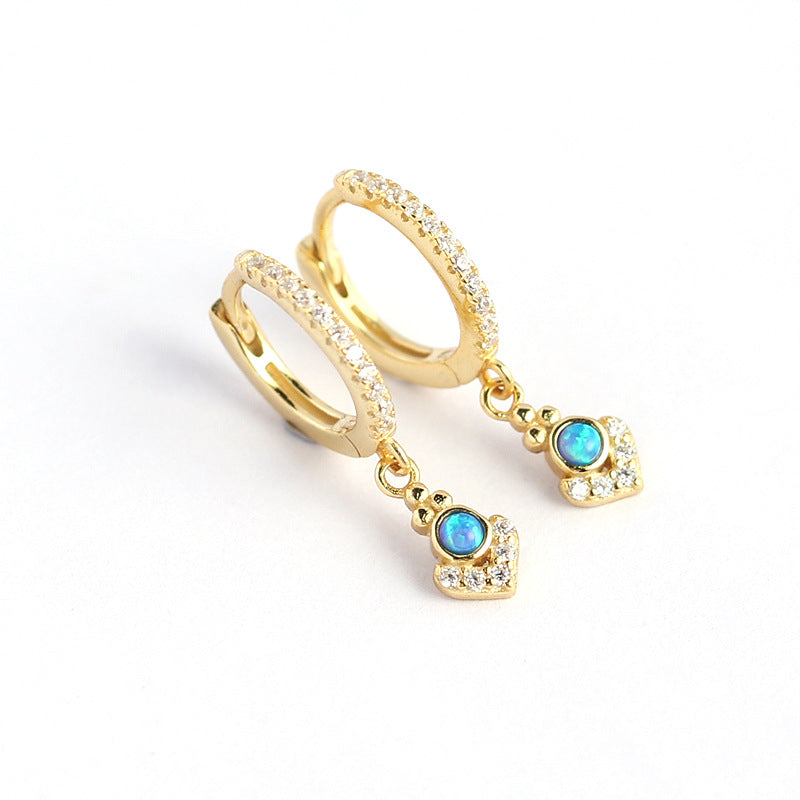 Bohemian Elegant 925 Sterling Silver Geometric Round Triangle Opal Cubic Zirconia Inlay Hoop Earrings