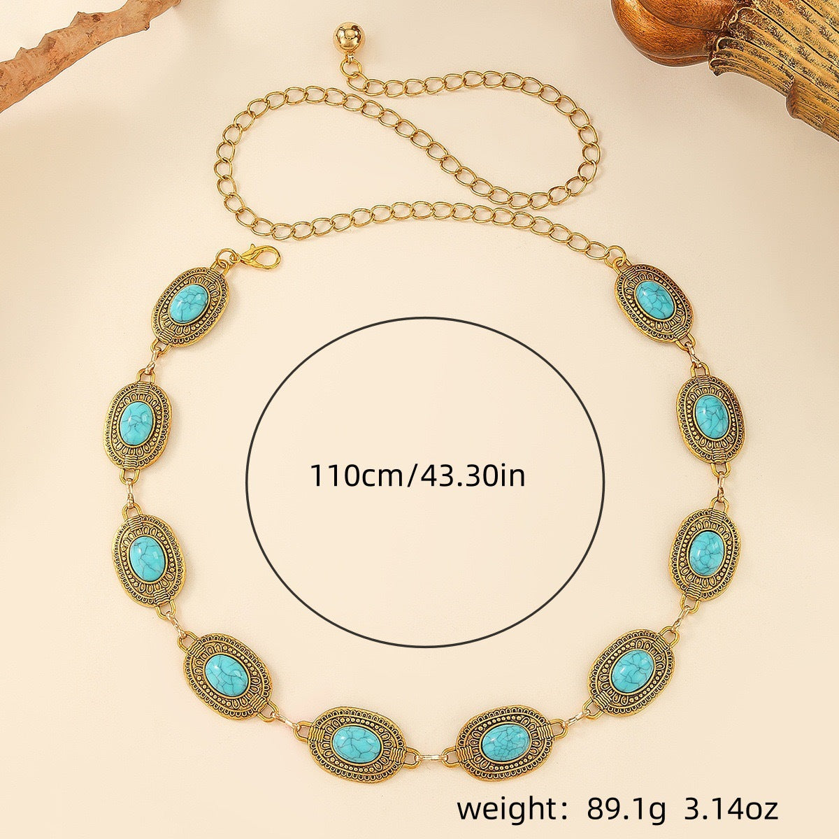 Vintage Bohemian Floral Turquoise Inlay Alloy Waist Chain for Women