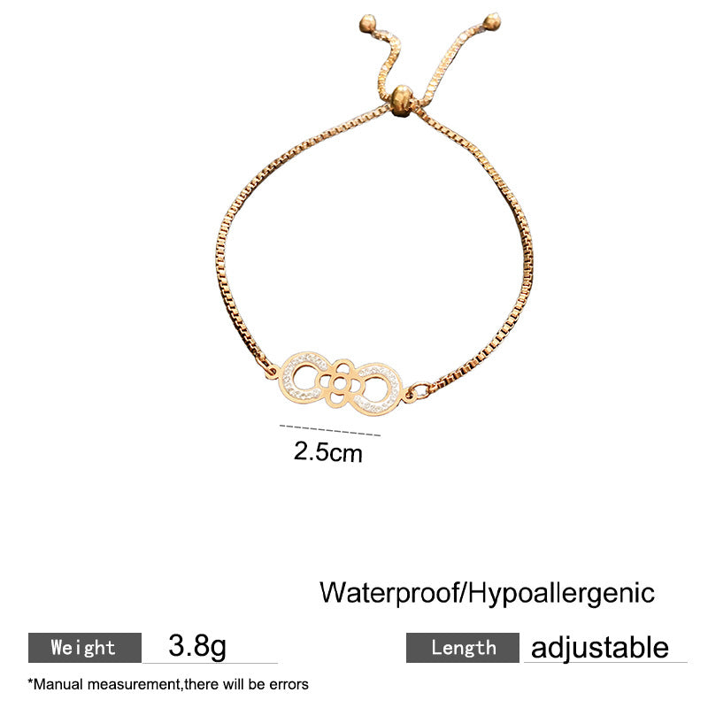 Minimalist Sweet Geometric Floral Hollow Micro-inlaid Cubic Zirconia Titanium Steel Bracelet Adjustable