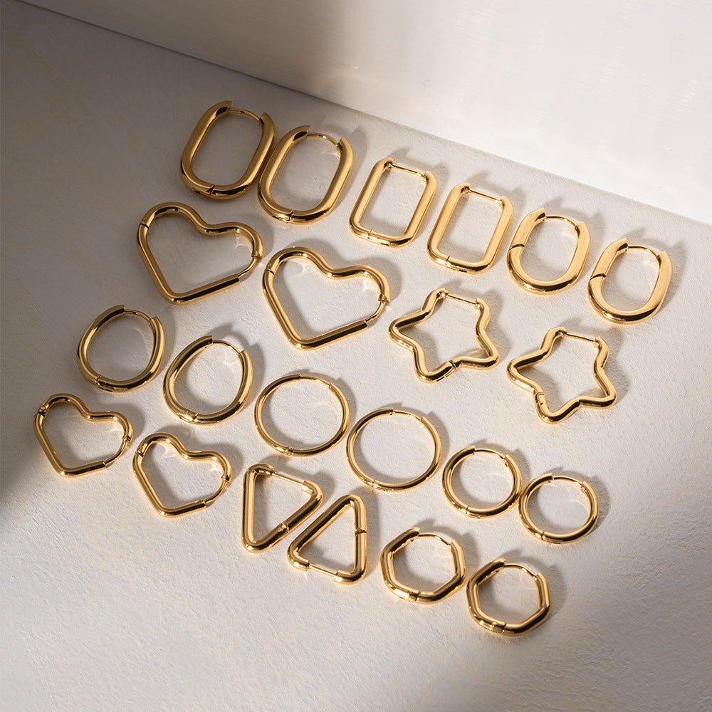 INS Style Heart-Shaped Titanium Steel Earrings with 18K Gold Plating for Women