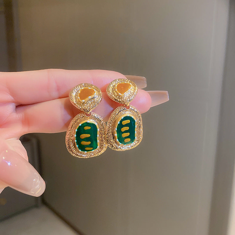 Vintage Geometric Earrings with Enamel Finish in Copper Base and Steel Posts for Women
