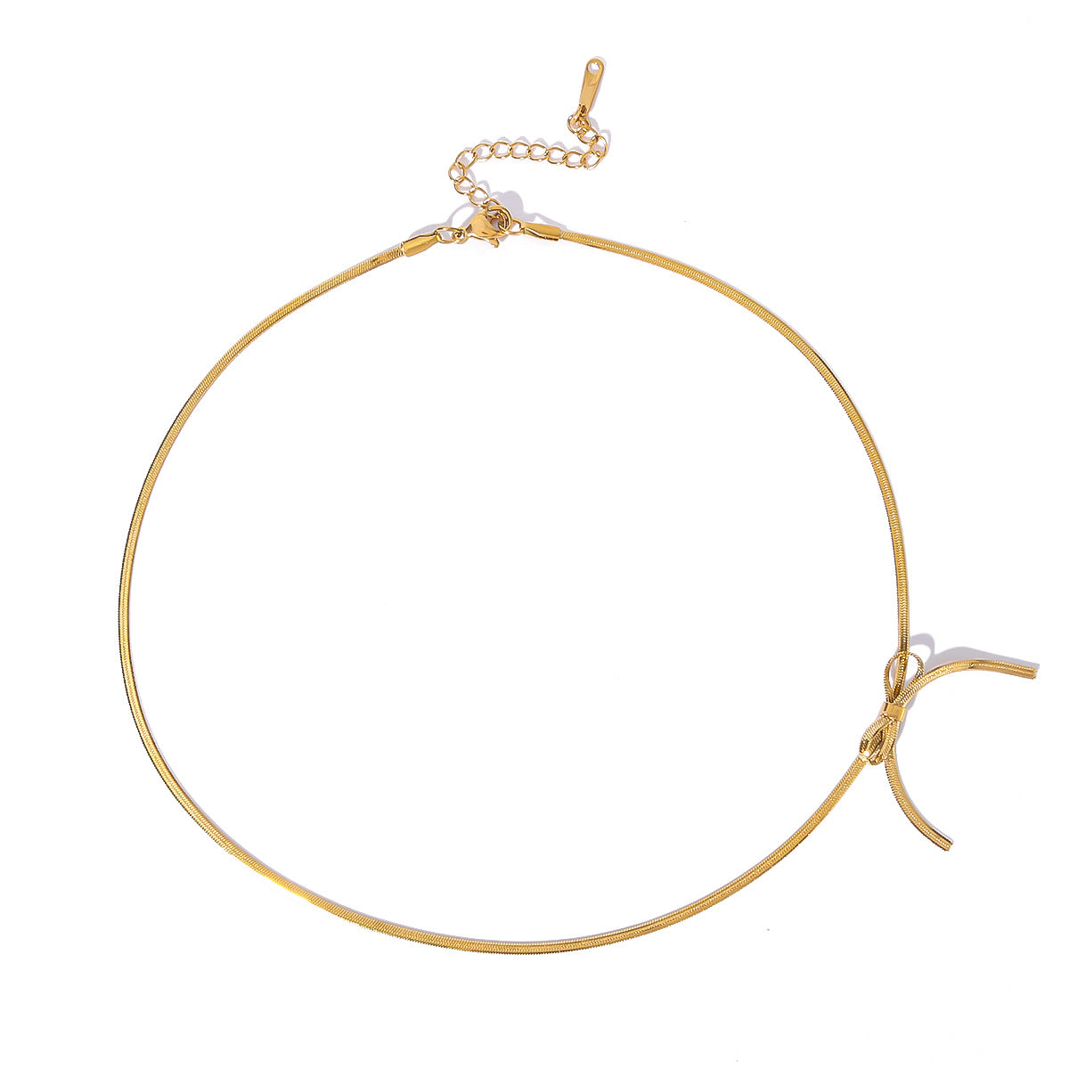 Asymmetrical Bow Knot Pendant Necklace for Women in Stainless Steel with 18K Gold Plating on Snake Chain