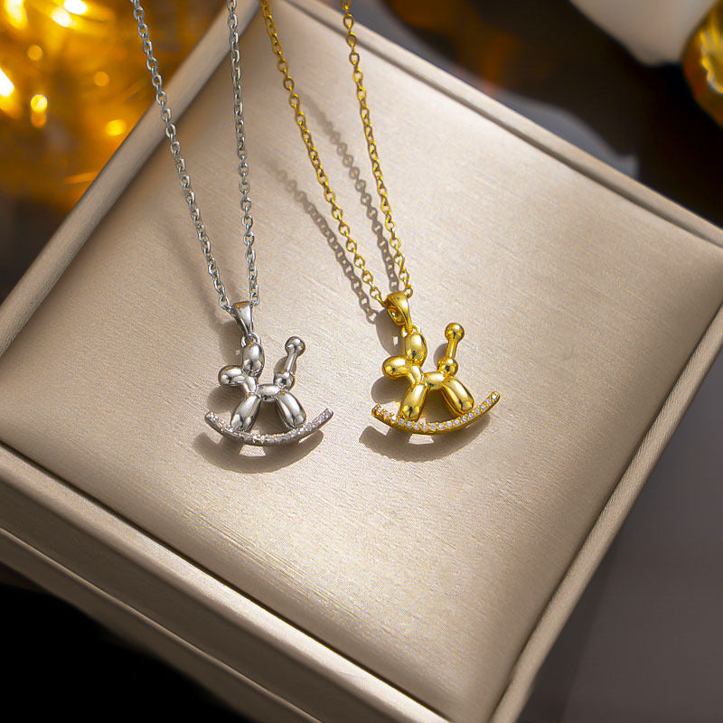 Minimalist Balloon Dog Pendant Necklace in Titanium Steel with Plated Finish for Women