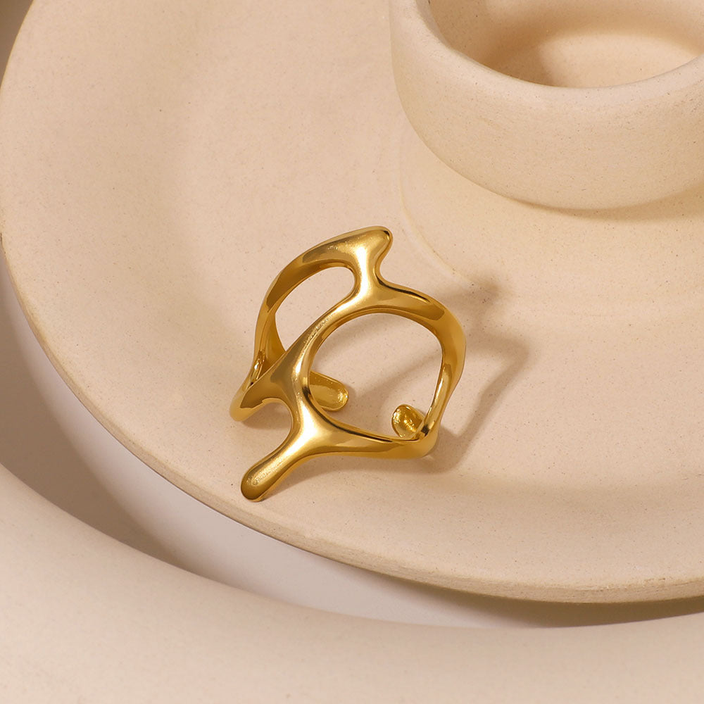 Minimalist Geometric Stainless Steel Adjustable Ring with Plated Finish for Unisex Wear