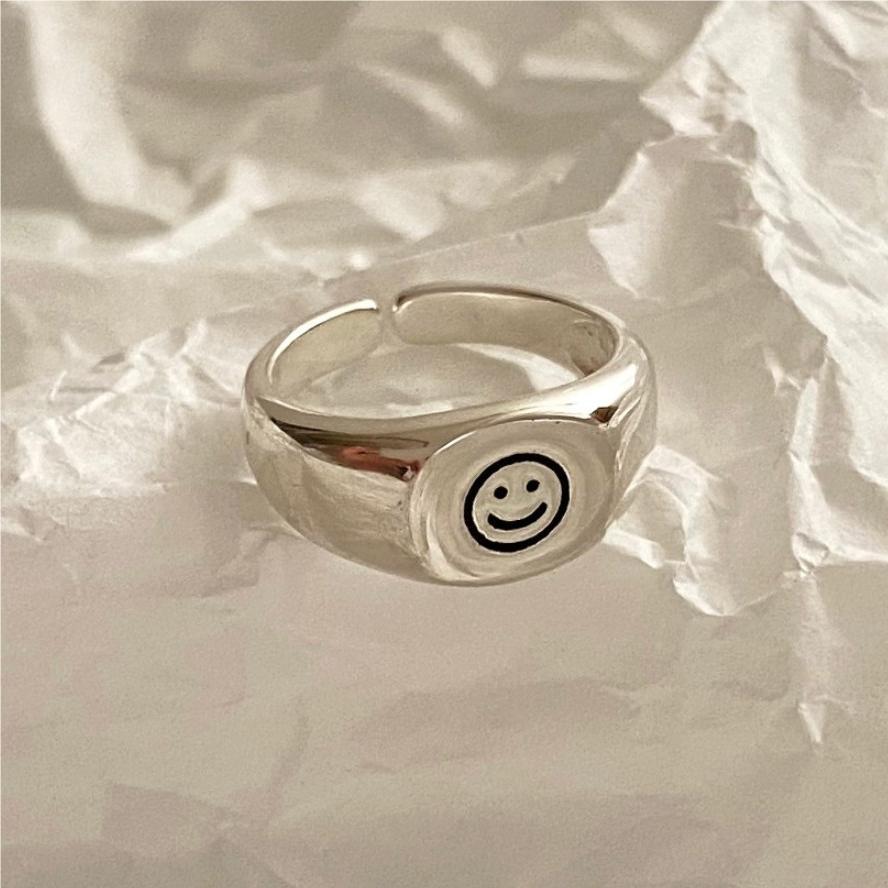 Minimalist Sweet 925 Sterling Silver Geometric Smile Ring for Women