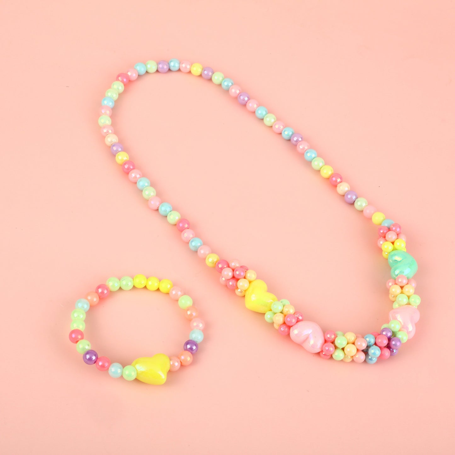 Cartoon Unicorn Pendant Necklace Set with Colorful Dopamine Beads for Kids, Resin Animal Charm on Round Bead Chain, Princess Style Children's Jewelry