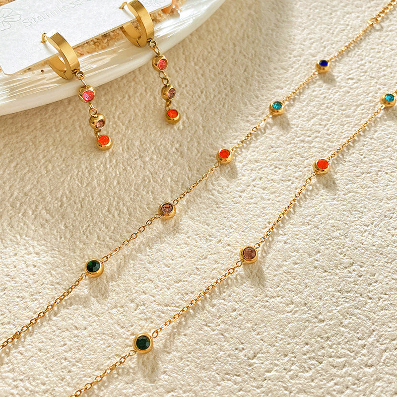 Casual Gold Plated Titanium Steel Necklace Set with Diamond and Pearl Inlay for Unisex