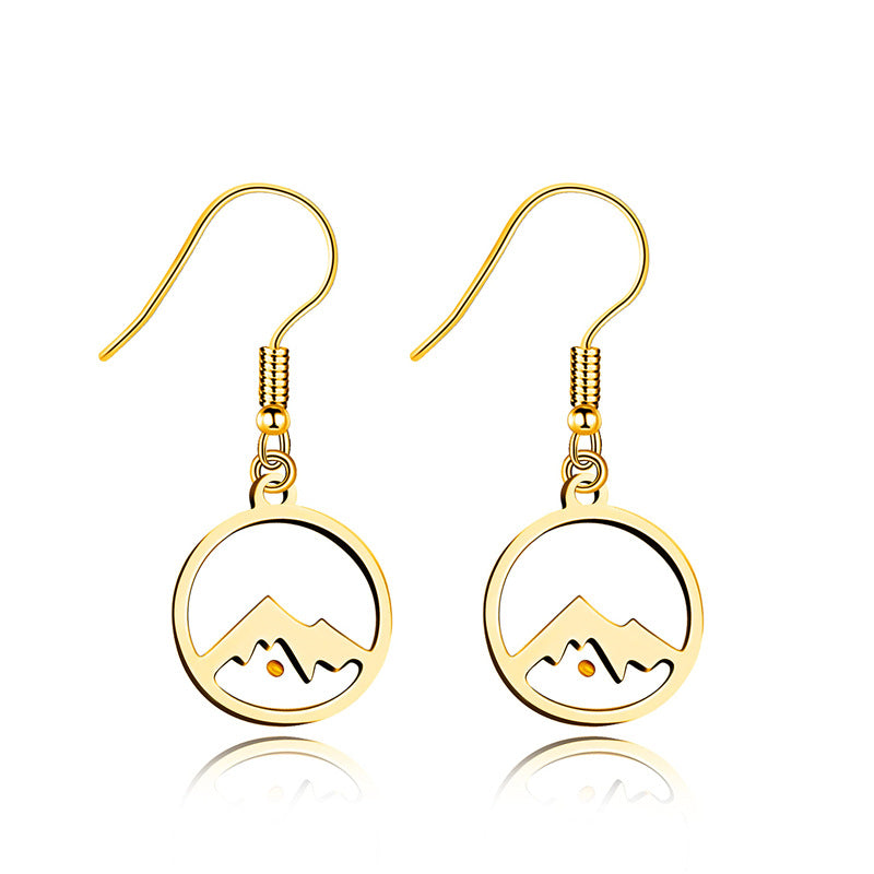 Minimalist Heart-Shaped Polished Stainless Steel Earrings with Mountain-Inspired Design for Women