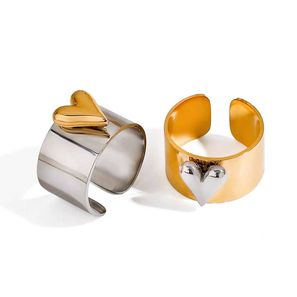 Elegante anello da donna in acciaio al titanio a forma di cuore con finitura placcata, accessorio di moda dal design geometrico