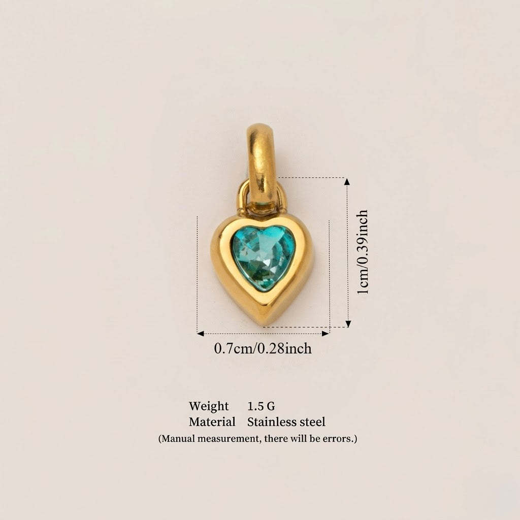 Minimalist Heart Letter Titanium Steel Plated Gemstone Pendant Charm Bar for Women