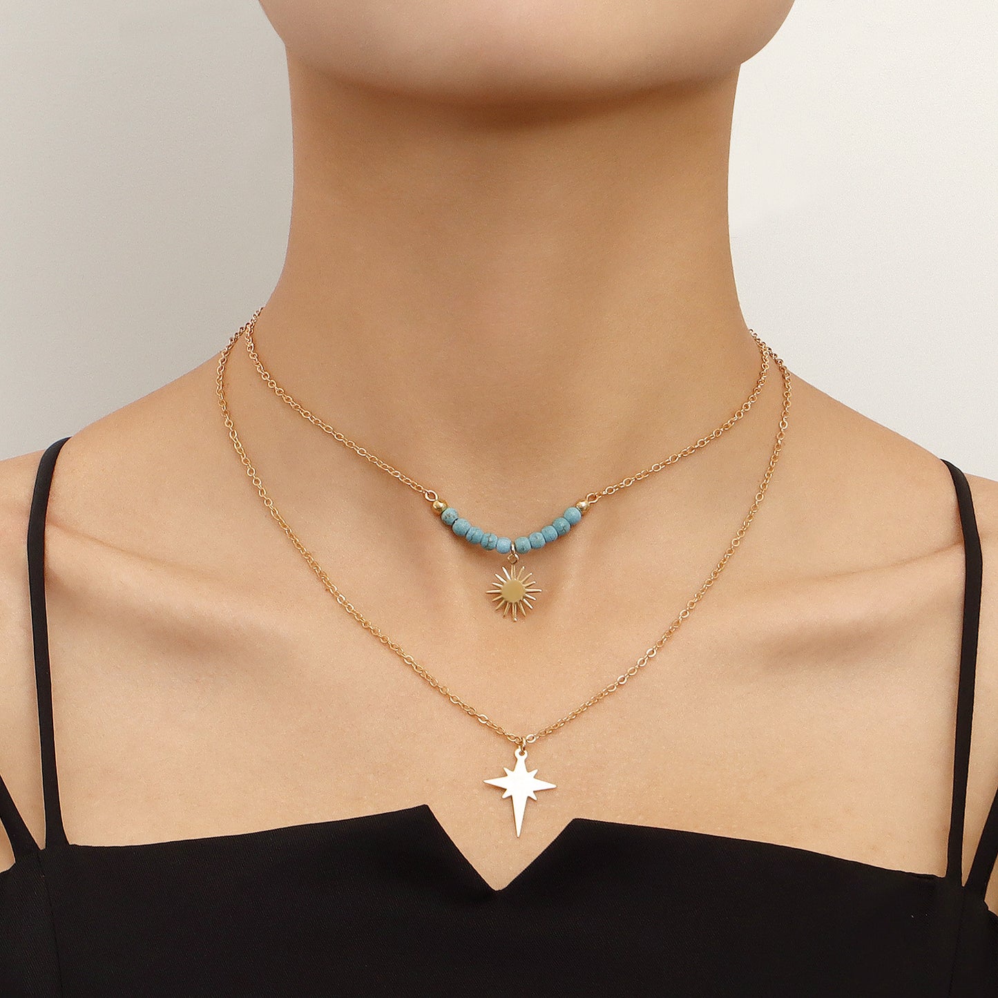 Minimalist Geometric Two-Tier Clavicle Necklace in Alloy with Plated Finish for Women