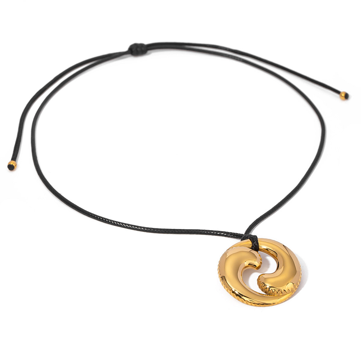 Minimalist 18K Gold Plated Stainless Steel Starfish Bow Pendant Necklace with Black Wax Cord for Women