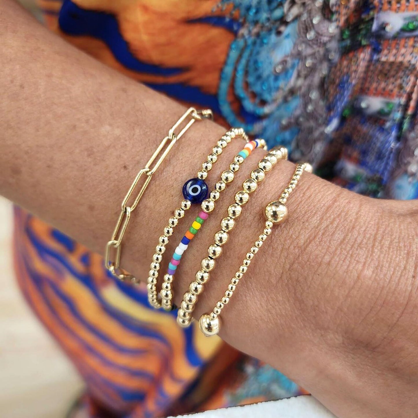 Bohemian Geometric Evil Eye Hematite Plated Bracelet Set for Women