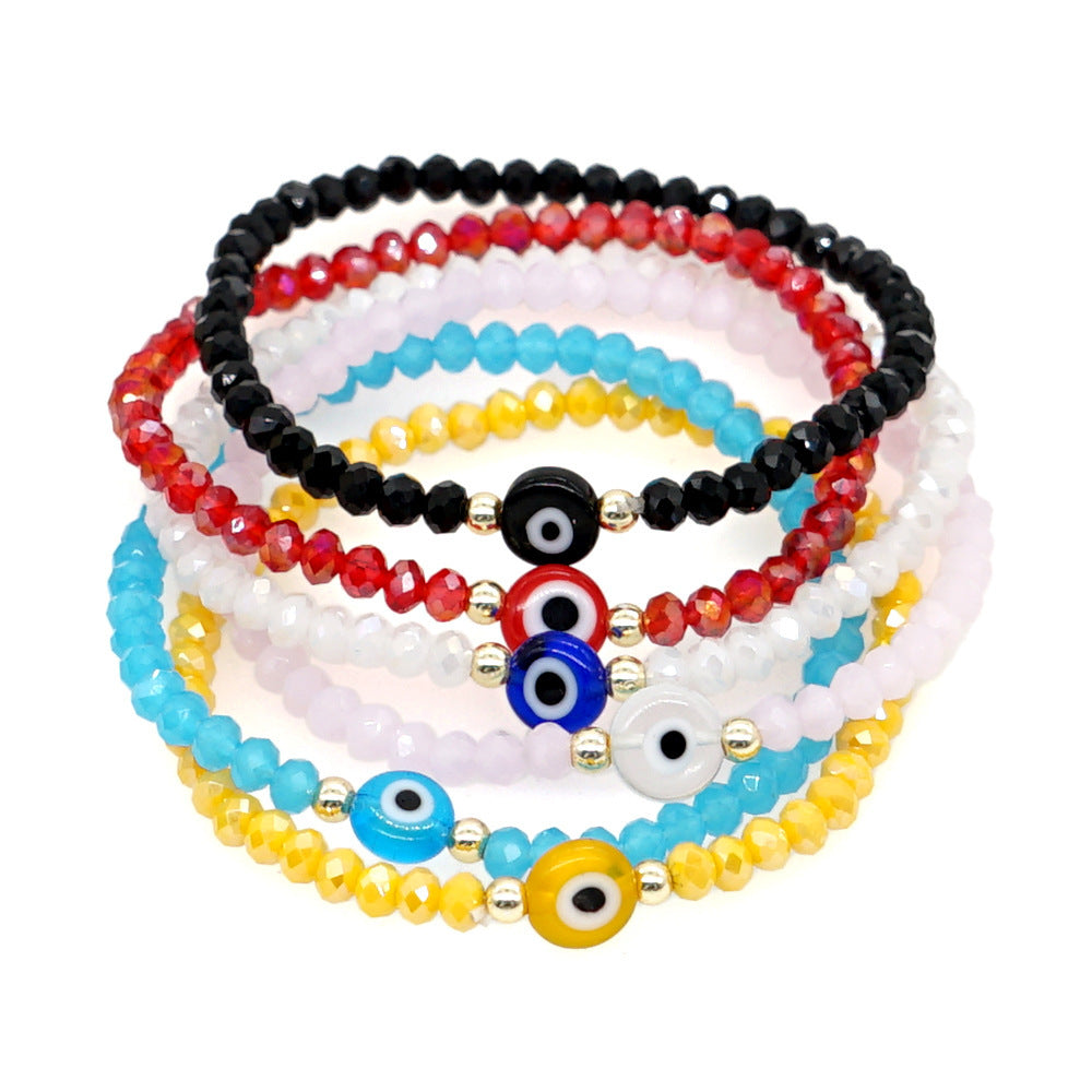 Geometric Evil Eye Crystal Beaded Bracelet for Women