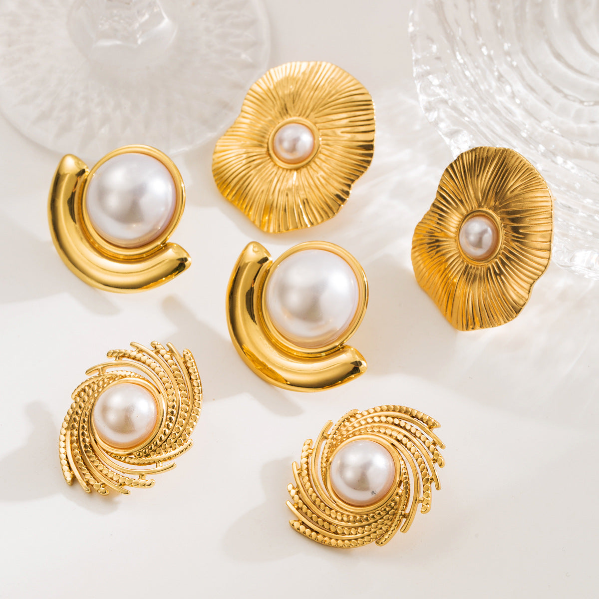 Pendientes de acero inoxidable geométricos minimalistas con incrustaciones de perlas simuladas para mujer, joyería de moda de lujo chapada