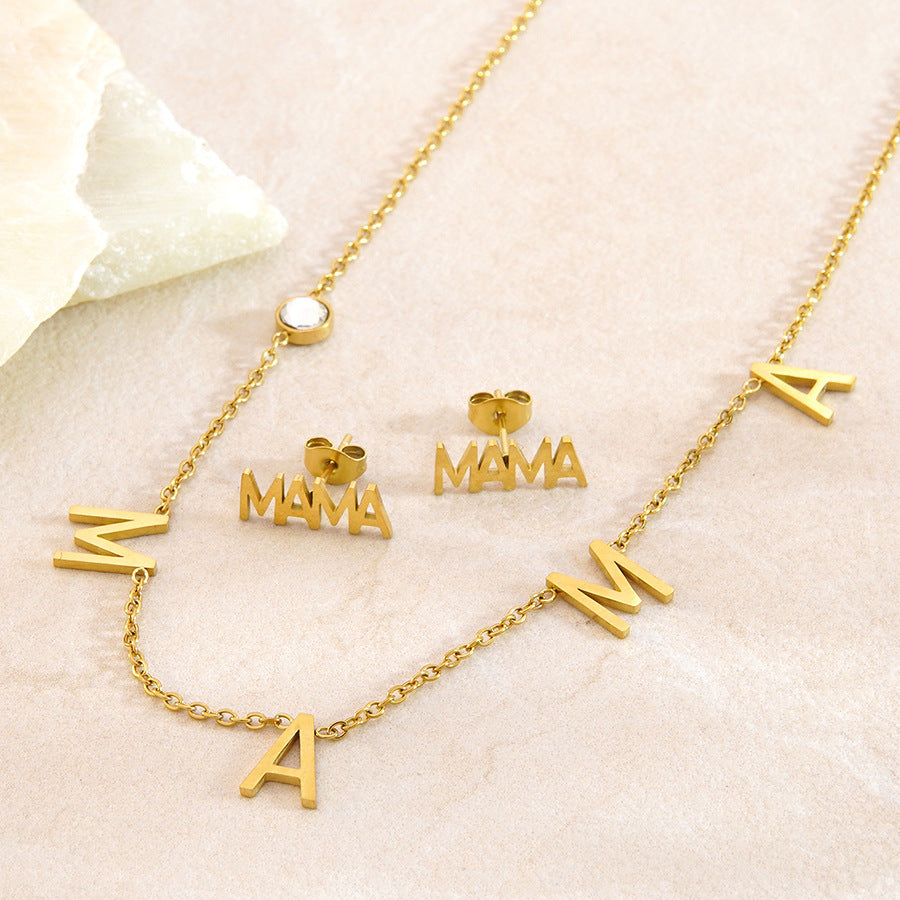 Elegante set collana e orecchini da donna con lettera in acciaio inossidabile e zirconia cubica