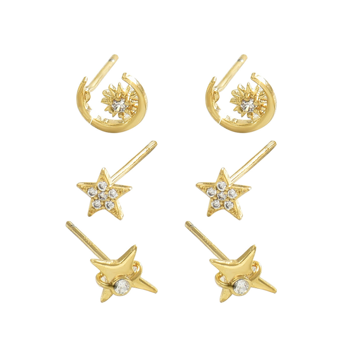 Aretes de cobre minimalistas con incrustaciones de circonita en forma de estrella para mujer con postes de acero inoxidable