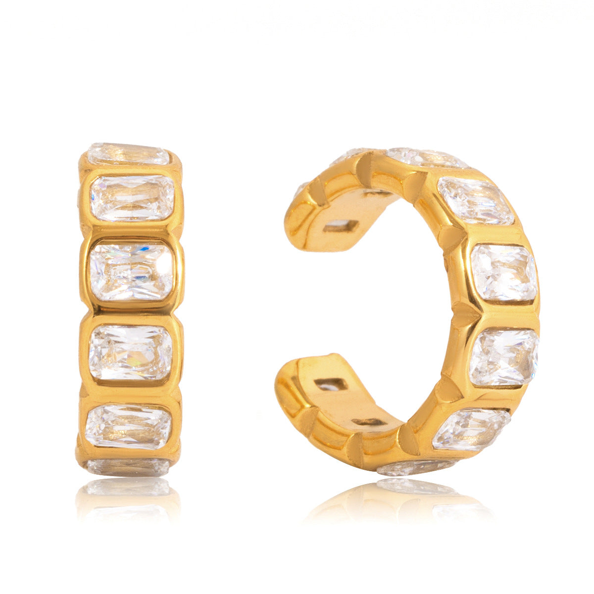 Pendientes de acero inoxidable geométricos con circonita para mujer con acabado chapado, joyería de lujo minimalista y moderna