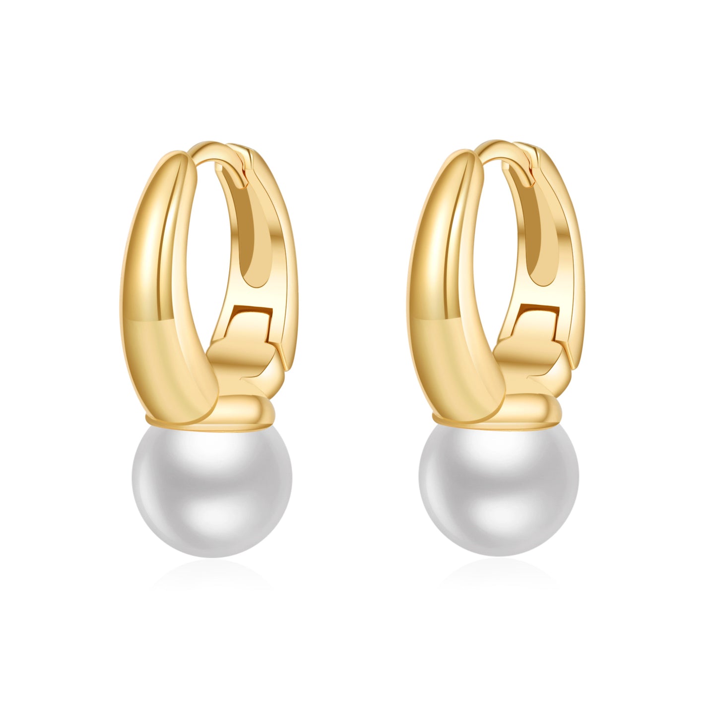 Minimalist Geometric Pearl Earrings with Gold-Plated Copper Base and Sterling Silver Posts for Women