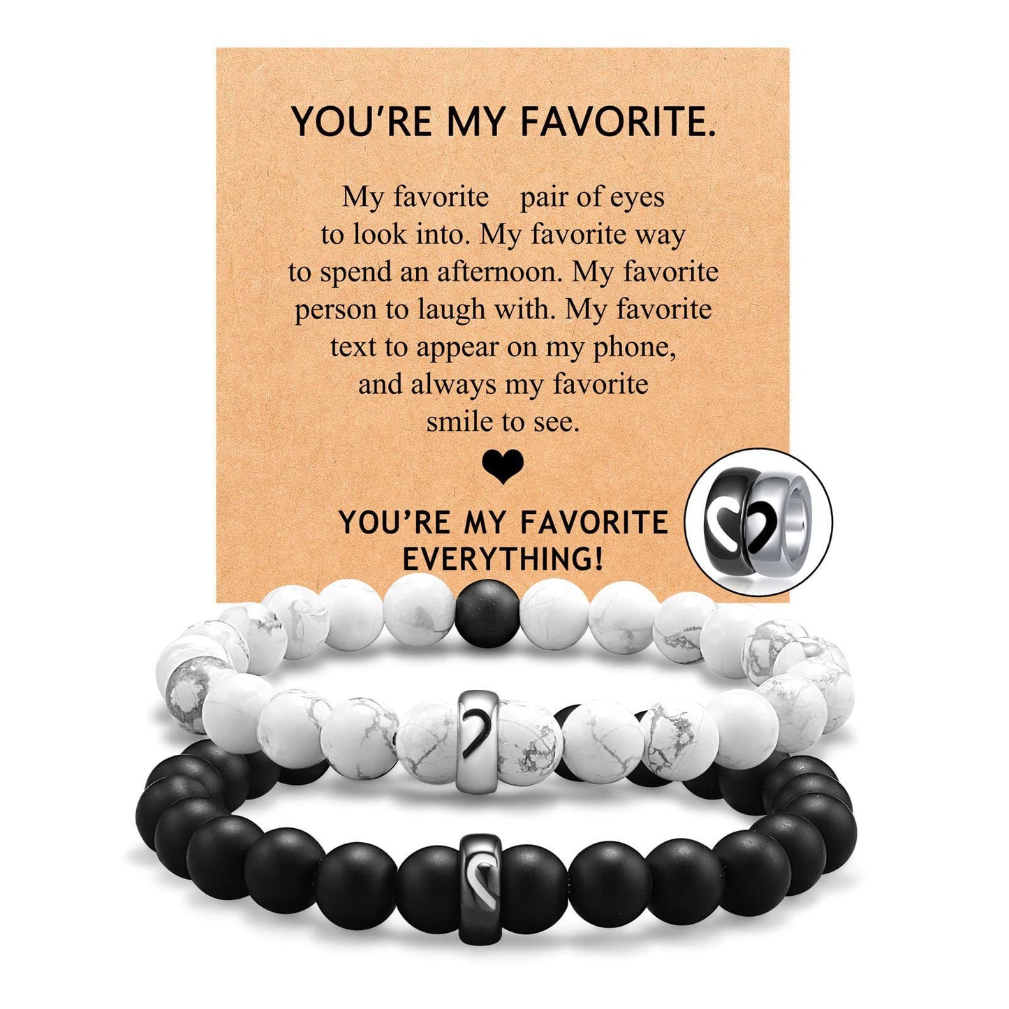 Minimalist Matte Stainless Steel Heart Bracelet Set with Black and White Turquoise for Couples