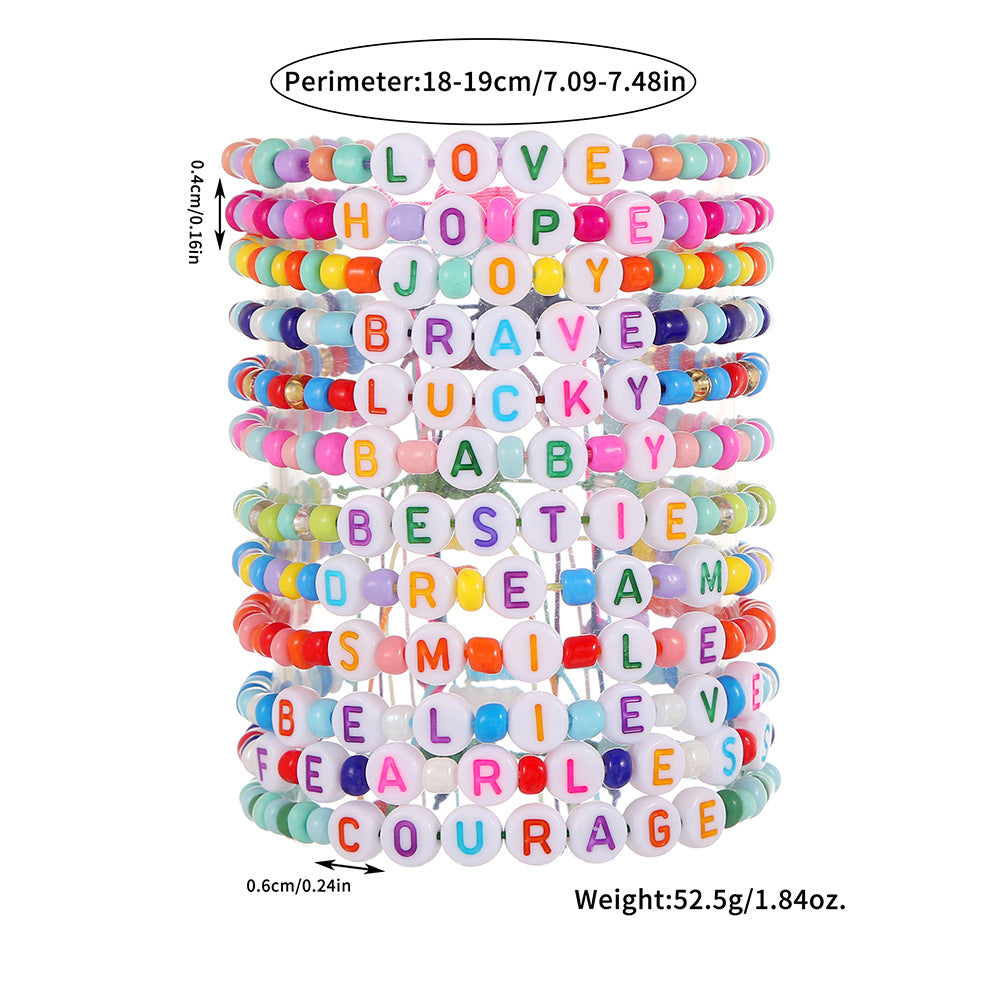 Macaron Color Letter Acrylic Beaded Bracelet Adjustable Woven Handmade Jewelry